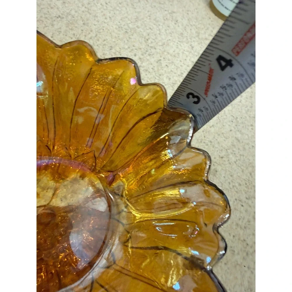 Vintage Indiana Glass Amber Carnival Bowl Iridescent Ruffled Edge‎ Marigold 7